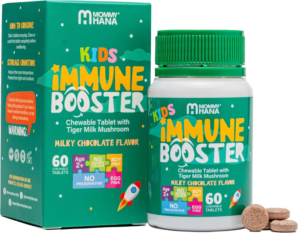 Suplemen Dukungan Imune bagi Anak-Vitamin D, Mushroom Tiger Milk, Colostrum, Prebiotic - Lengkap Gut & Ammune Boost, Repiratory Ammune Dukungan Anak-Anak & Toddler-60 Colocolate Chewable