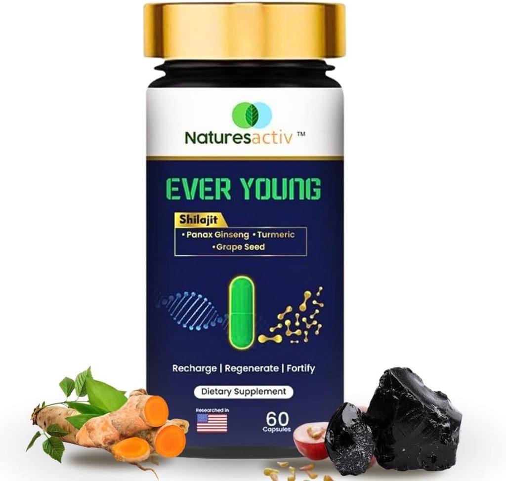 EG Kapsules - Semua Natural Shilajit, Turmeric - Curcumin, Panax Ginseng & Grape Seed Extract dengan Bioencer