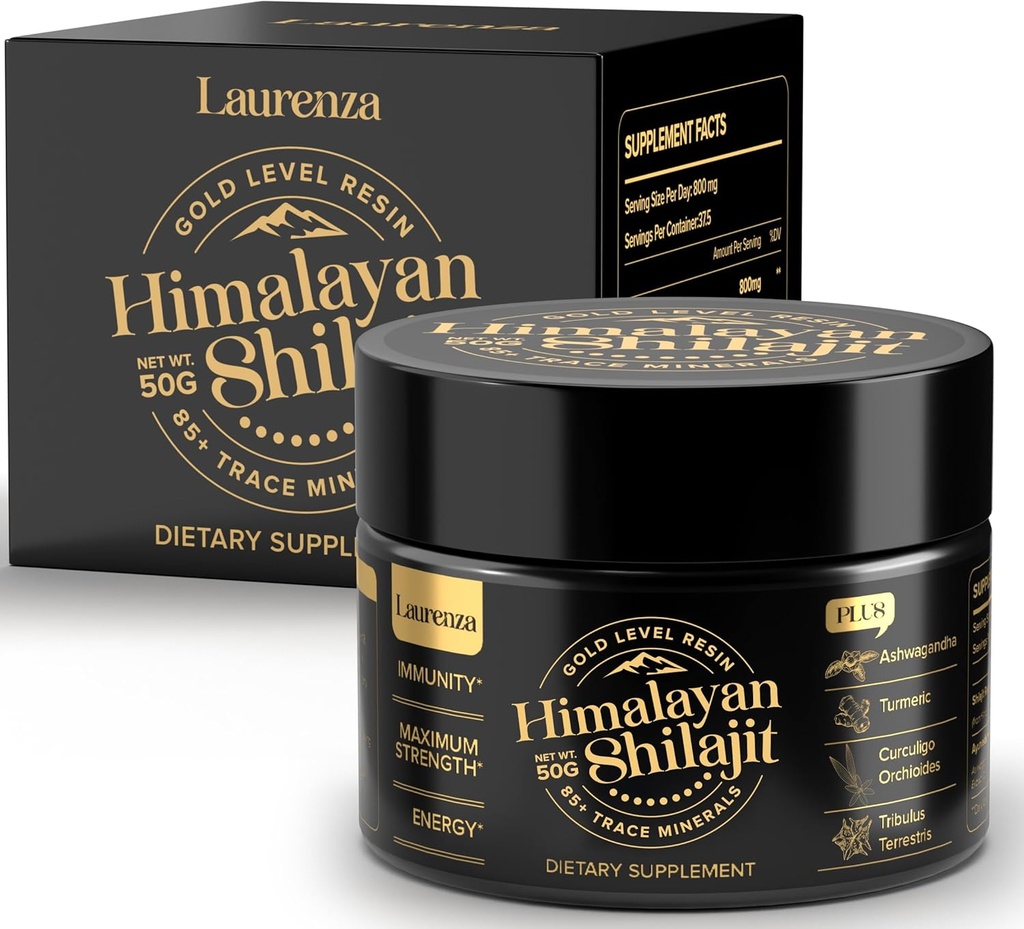 50G Shilajit Pure Organic Himalaya Shilajit Resin, Potensi Tinggi 800mg, Suplemen Golden Grade A Shilajit, 85 + Trace Minevic & Fulvic Acid, Natural Energy & Imune Booster