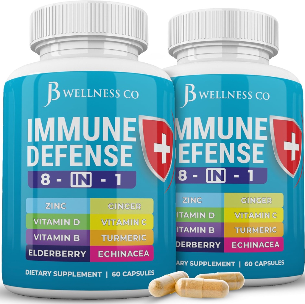 Imune Dukung 8 dalam 1 Kapsul-Zinc Suplemen, Vitamin D3, Vitamin C dan Elderberry