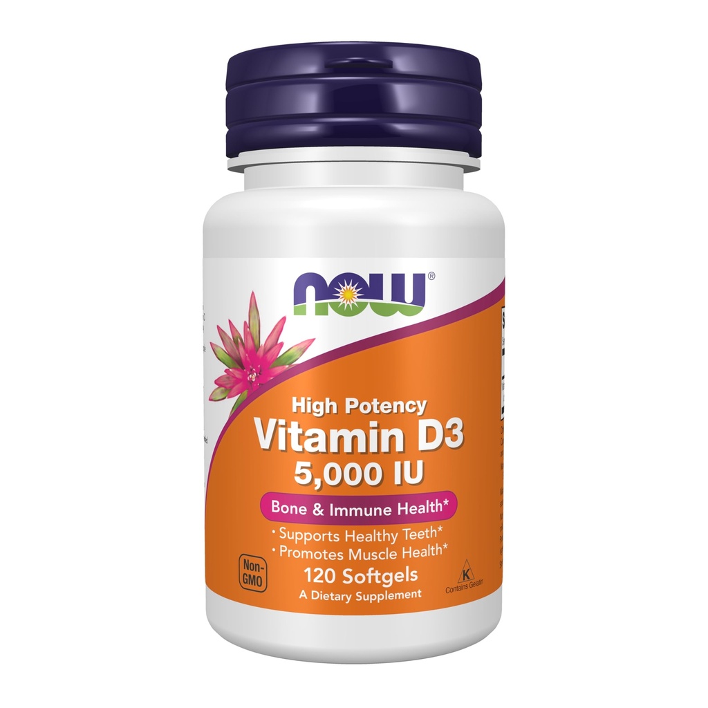 Sekarang Suplemen Makanan, Vitamin D-3 5.000 IU, Potensi Tinggi, Dukungan Structural *, 120 Softgels