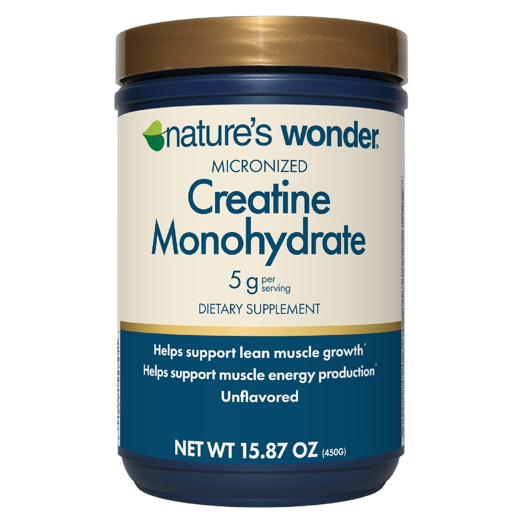 Nature 's Wonder Micronized Creatine Monohydrate Powder 5g, Muscle Health, Muscle Energy Production, No Laktosa, 5g of Micronized creatine Powder per Serving, 450G, 90