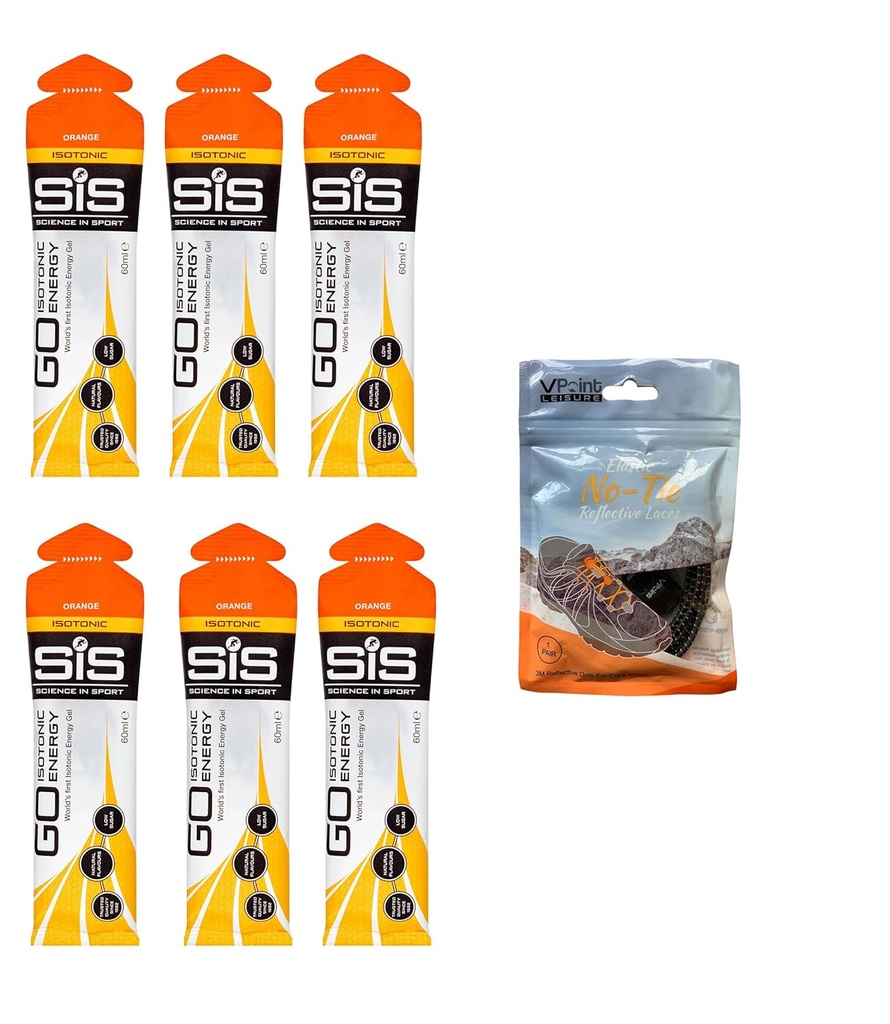 Ilmu pengetahuan di Sport Go Isotonic Energy Gels - 6 x 60ml Packs Bundle dengan Elastic No- Tie Shoe Laces. Vegan, Laktosa Free, Gluten Free, Wheat Free, Nut Free, SOYA Free (Orange)