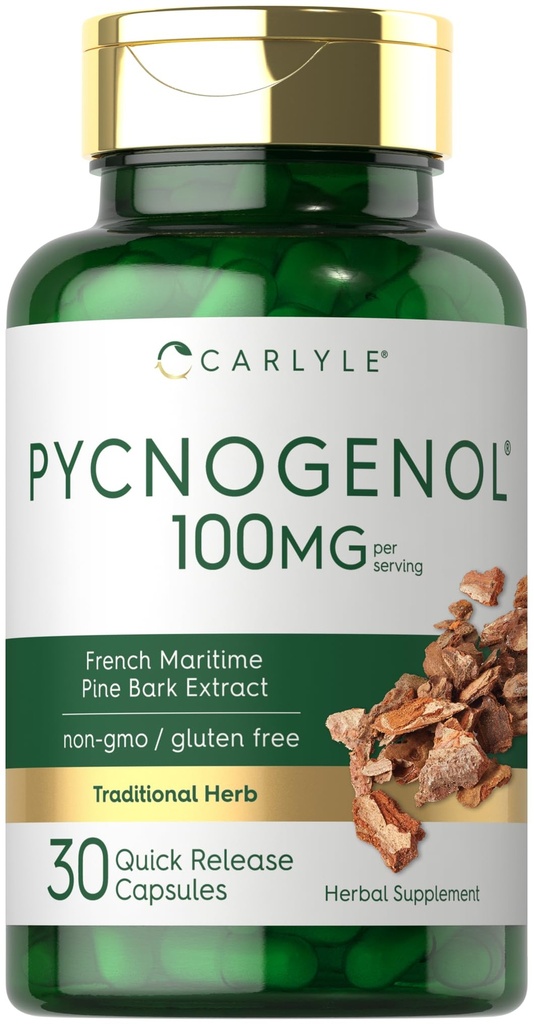 Carlyle Pycnogenol 100mg 124; 30 Capsules 124; French Maritim Pine Bark Extract 124; Pinus Pinaster 124; Non-GMO dan Gluten Free Supplemen