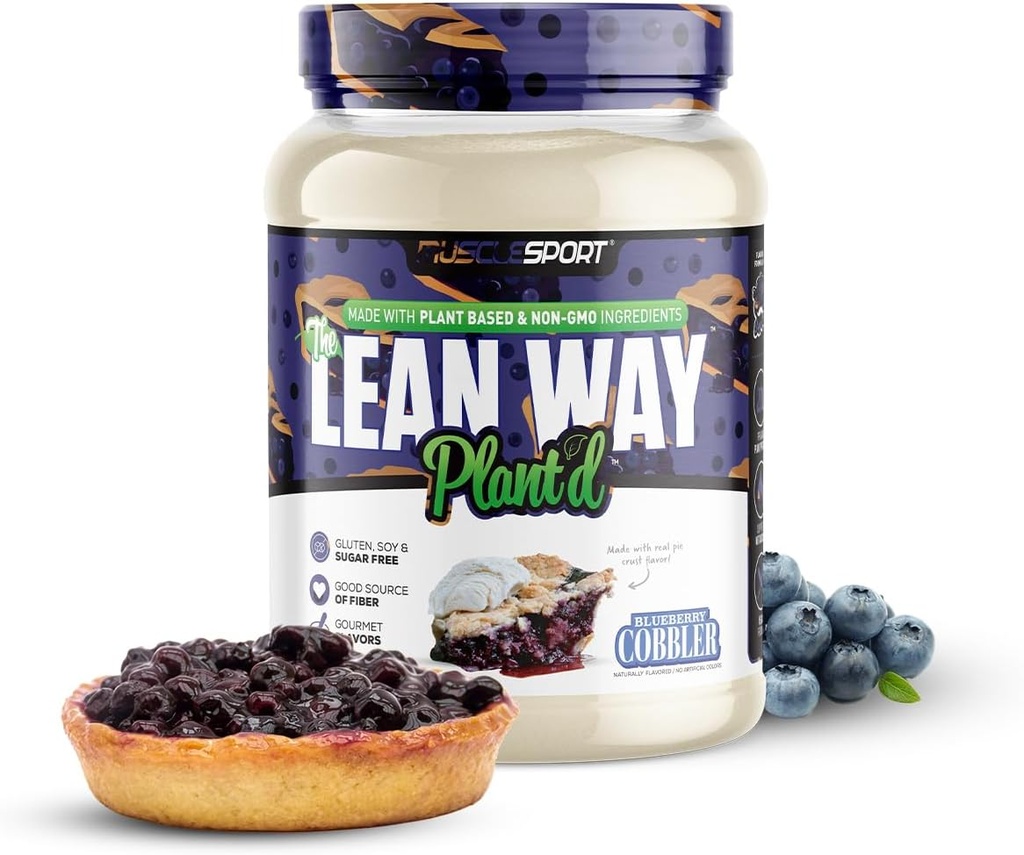 Musclesport Lean Way Plan Protein - Pea Protein dan Brown Rice Protein Blend, dengan CLA, MCT dan L- Carnitine - 20 Pelayan (Blueberry Cobbler)