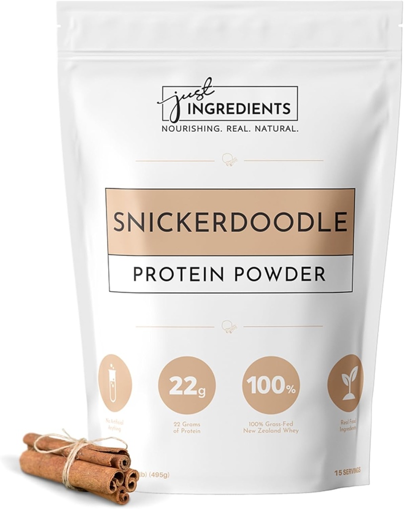 Hanya Ingredians Protein Powder 124; Snickerdoodle Protein Powder Made Dengan 100% Grass Fed, Non Denatured Whey 124; Empat Protein Sumber Berbeda 124; Organik Seluruh Ingreasi Pangan; 15 Serving 124; 22g protein