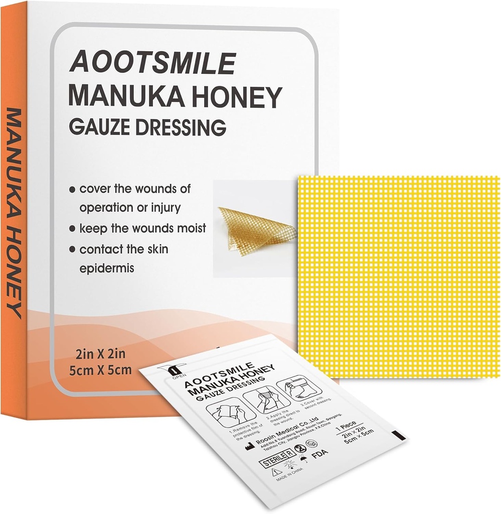 Manuka Honey Weund Care - Honey Weund Dressing 2 "x 2" Honey Medical Bandage Wound Care Patch for Minor Abrasions, Cuts, Lacerations, Scall and Burns for Wound Healing, 10 Pcs