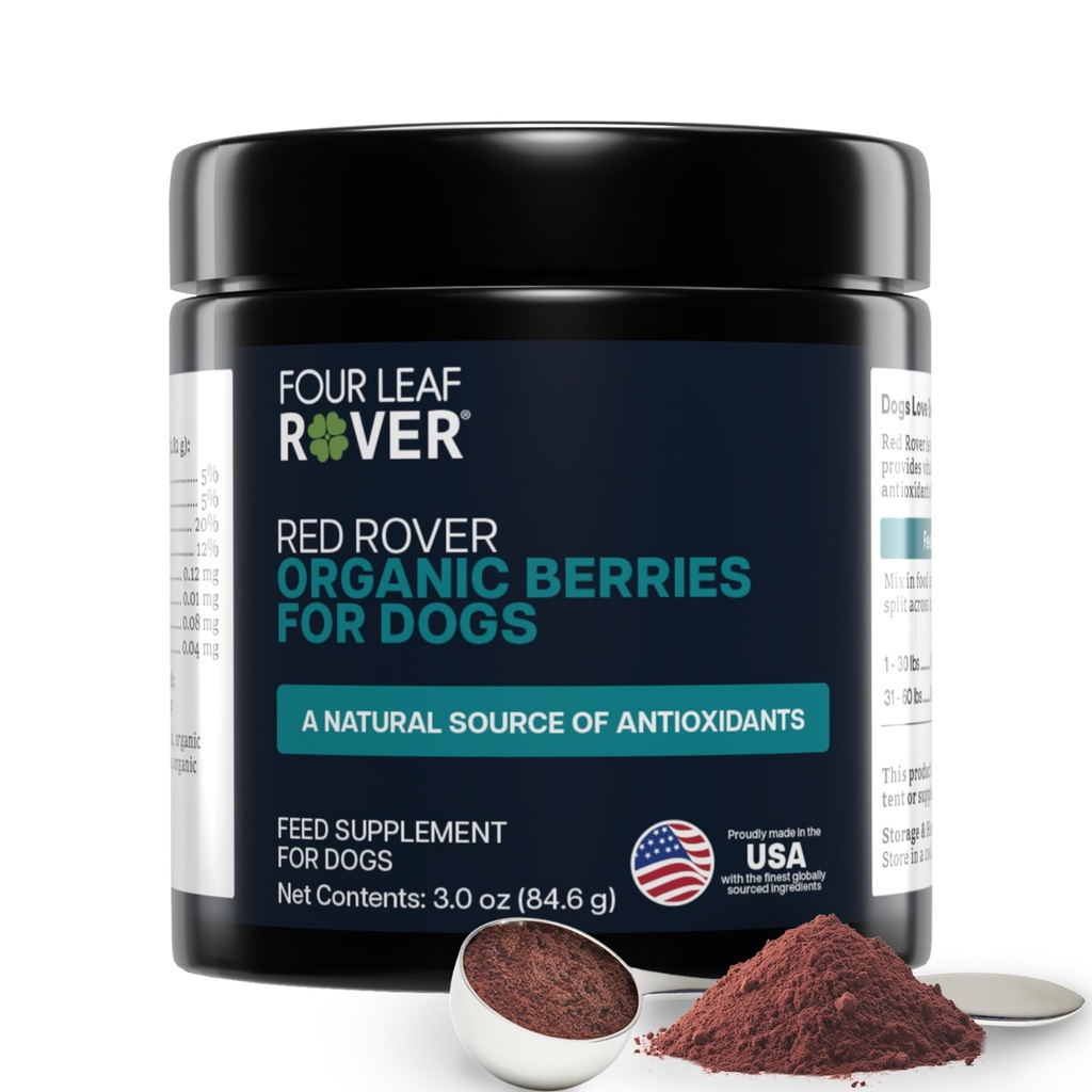 Empat Rover Leaf Red Rover - Anjing Suplemen Traktur Uriner - dengan Vitamin dari berry Organik dan Apple - Sumber baik Polyphenid dan Antioksidants - 30 Large Dog Servings