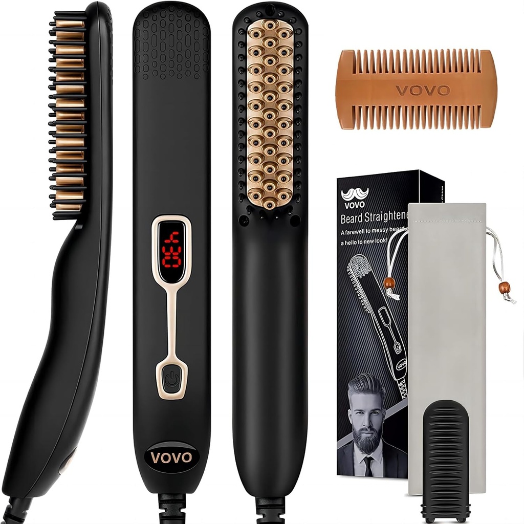 VOVO Straightener Comb Upgrade Profesional 2 dalam 1 Men 's Beard Straightening Tatanan Rambut Straightening Brush Portable Anti- Burn 6 Temperatur Adjustable dengan LED Tampilan untuk Rumah dan Perjalanan