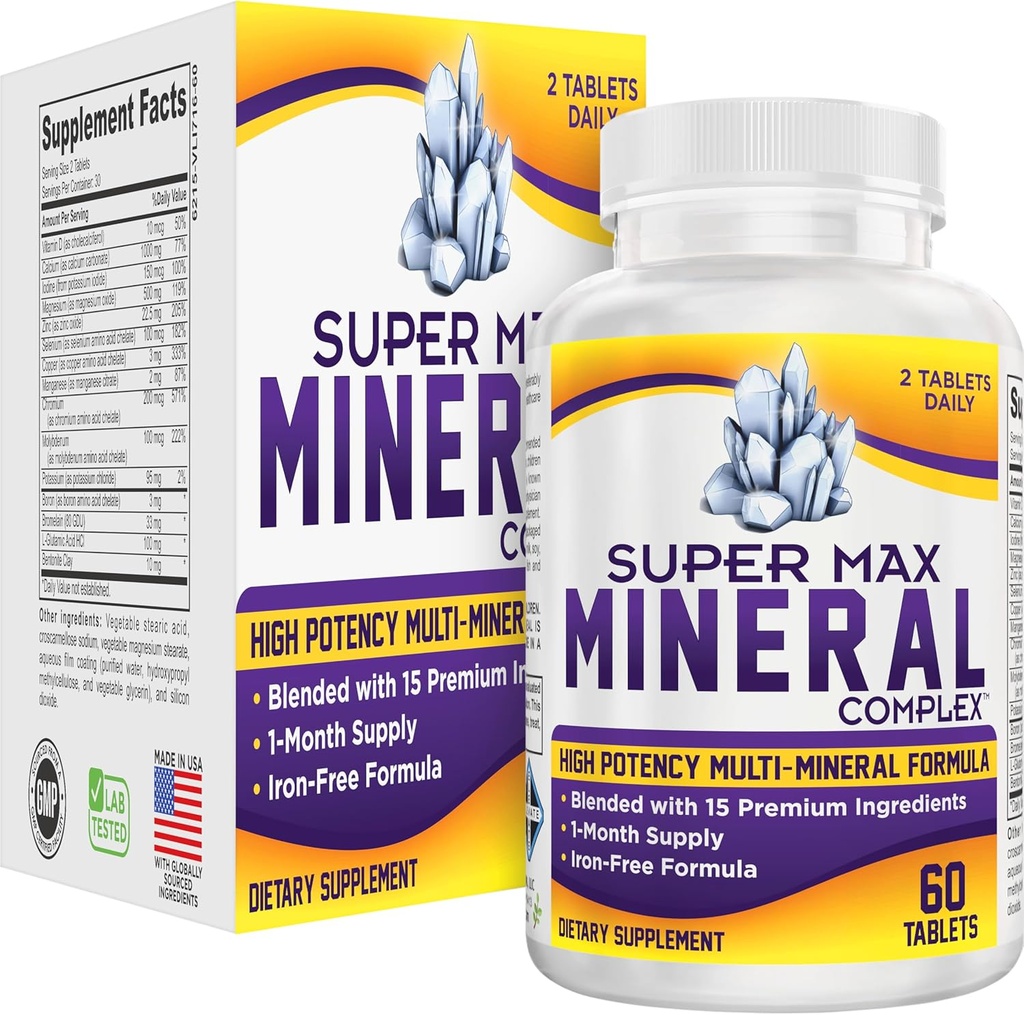 Tambahan Multimineral Super- MAX Multimineral (Iron Free) Multiminerium (Iron Free) Multilense 14. Potensi Tinggi Multi Mineral Suplemen (Allin- 1) Mineal Formula 124; Mineral Complex 124; 1 Bulan Supply 124; 60 Tablet