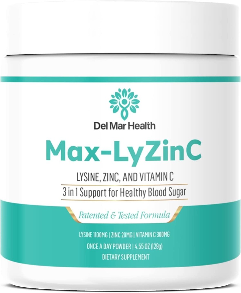 Max- LyZinC 124; L-Lysine 1100 mg + Zinc 6 mg + Vitamin C 100 mg - 3-in-1 Suplemen untuk Mempertahankan Darah Gula Sudah di Range Kesehatan - Satu-Scop- Per Powder Hari