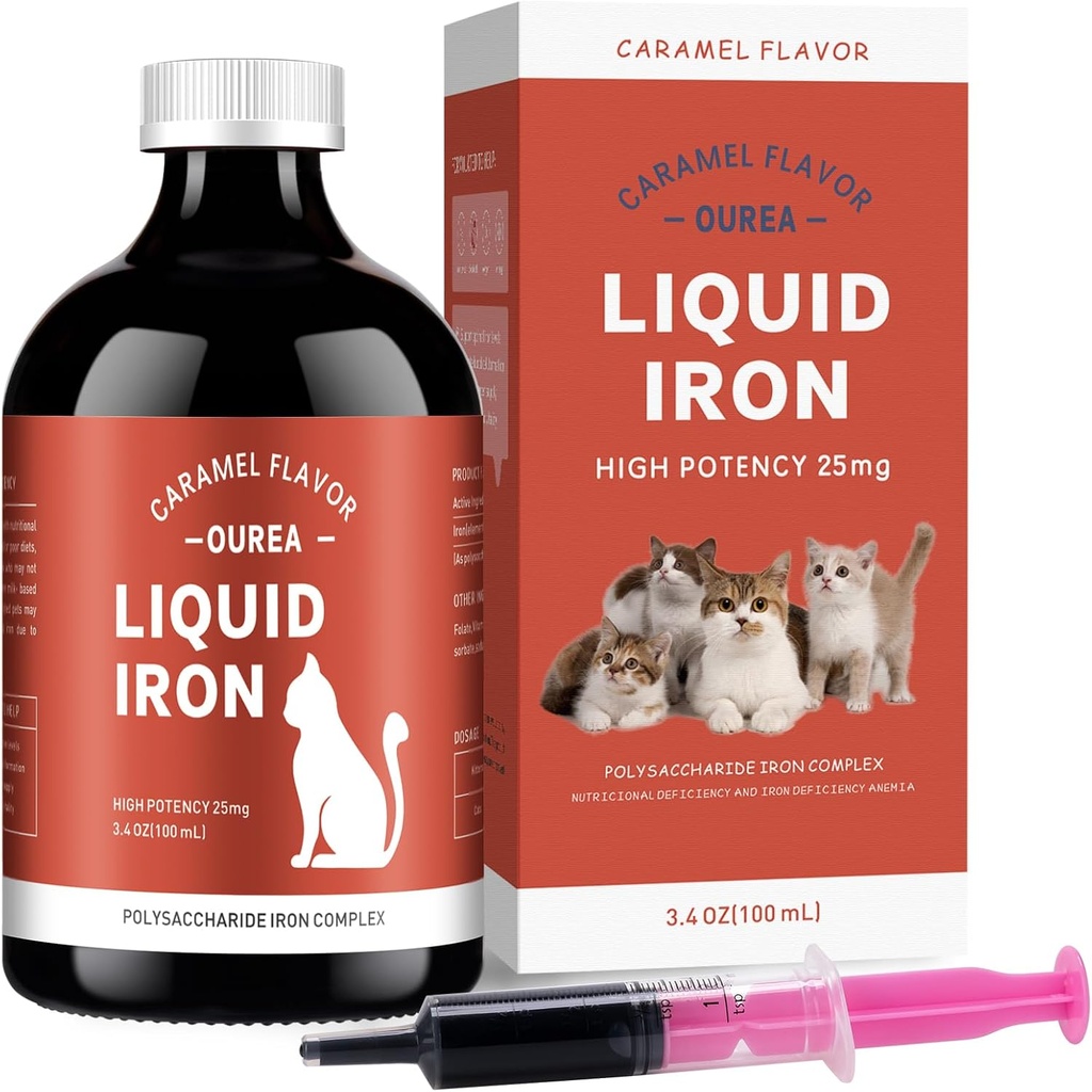 Suplemen Besi untuk Kucing - Cair Besi untuk Anemia dengan Cat Vitamin, Dukung Iron Levels, Sel Merah Proxement, Boost Energi dan Vitalitas dalam Cat Kesehatan, 3.4oz (100ml)