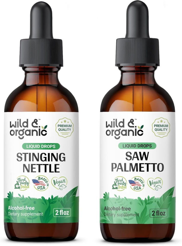 Wild & Organic Stinging Nettle Root Ticture 2 fl oz & Saw Palmetto Tincture 2 fl oz