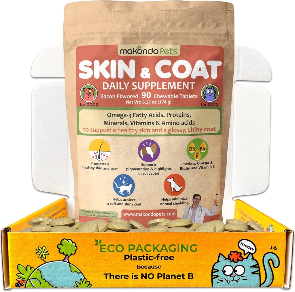 Skin and Coat Supplement with Fish Oil and Omega 3 for Dogs and Cats