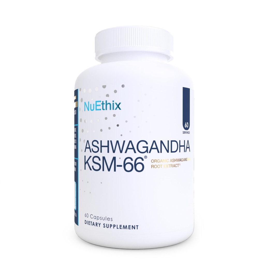 NuttixFormulations Ashwagandha KSM 66, 500mg of KSM-66 Root Extract, Mood, Stress, & Cognitive Dukungan, BioPerine Black Pepper Extract, Gluten Free, Vegetarian, NON-GMO, & Dairy Free, 60 Servings