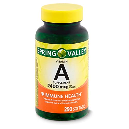 Spring Valley Vitamin A Tambahan 2400 mcg- 250 Softgels Pack dari 2