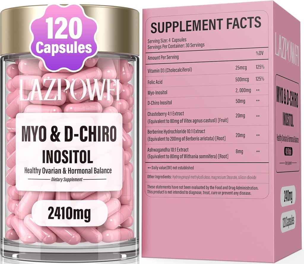Inositol Suplemen - Myo- Inositol & D- Chiro Inositol dengan Chasteberry, Berberine & Ashwagandha - Saya berurusan dengan 40: 1 Dibatasi & Vitamin D - Vegan Wellness Formula - 120 Capsules