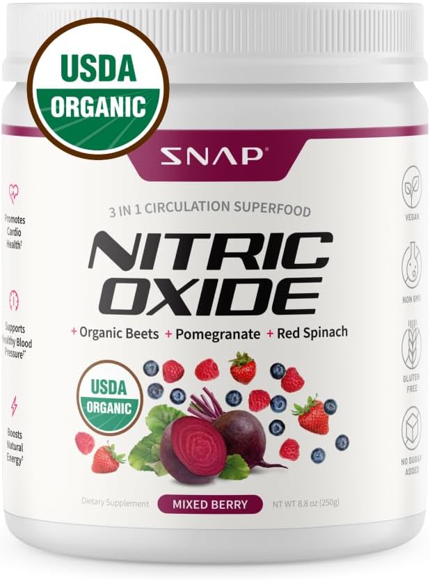 SNG Supplemen USDA Organik Beet Powder, 3-1 Tambahan Nitric Oxide, Dukungan Tekanan Darah Sehat dan Sirkulasi Darah, 250g (Campuran Berry)
