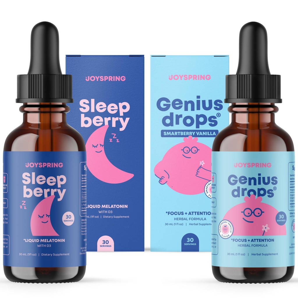 JoySpring SleepBerry Liquid Melonalin dan Genius Drops Smartberry Vanilla untuk Anak-anak