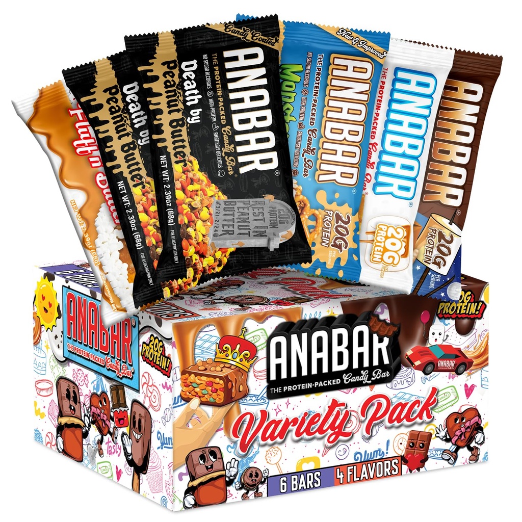 Anabar Protein, The Sampler Pack, The Protein-Packed Candy Bar, Bar Tasting Protein Terbaik Dunia, No Sugar Alcohols, High Protein, Amazingly Delicious, 20 Grams Protein (6 Bars, Original Variety)