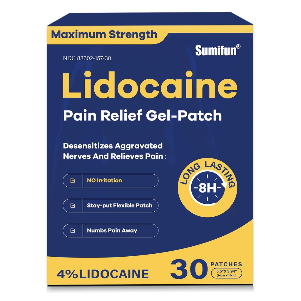 Sumifun 4% Lidocaine Pain Relief Menetapkan 30 Maksimal Daya Nuring Gel Patch untuk Back Knee Neck Gabungan Akhe Otot Soreness Soronisic FSA atau HSA Eligly