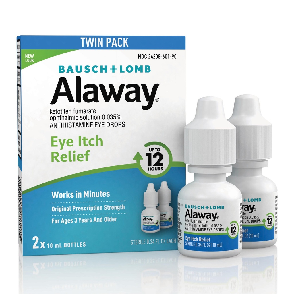 Alaway Antihistamin Eye Drops for Itchy Eyes, Fast- Acting, Up to 12- Hour Eye Itch Relief, Clinically Tested Prescrictions - Kekuatan Formula, 0.34 Fl Oz (Paket 2)