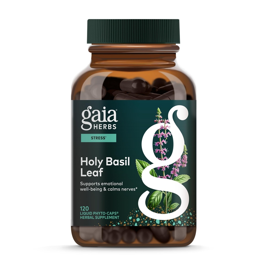 Gaia Herbs Holy Basil Leaf - tradisional Digunakan untuk Mendukung Respon Stress - Adaptogenic Ayurvedic Herb * - 120 Vegan Cair Phyto- Capsules (Supply 60 Hari)