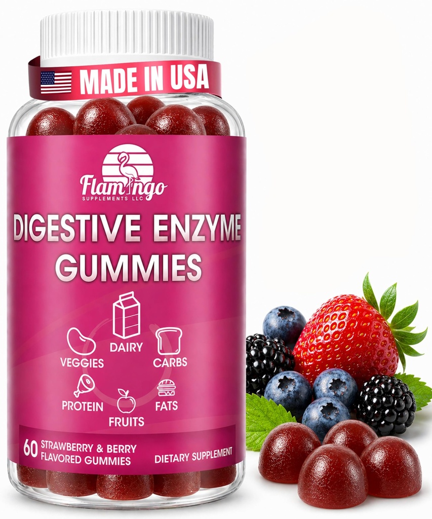 Enzymes Digetical Chewable Gummies: Membantu Infeksi Makanan, Deblolat, dan untuk Digest Dairy, Karbs, Veggies, Protein, Buah-Amylase Protease Lipase Lactase- Tentu Gummies Flamored Flavored. Cacah 60