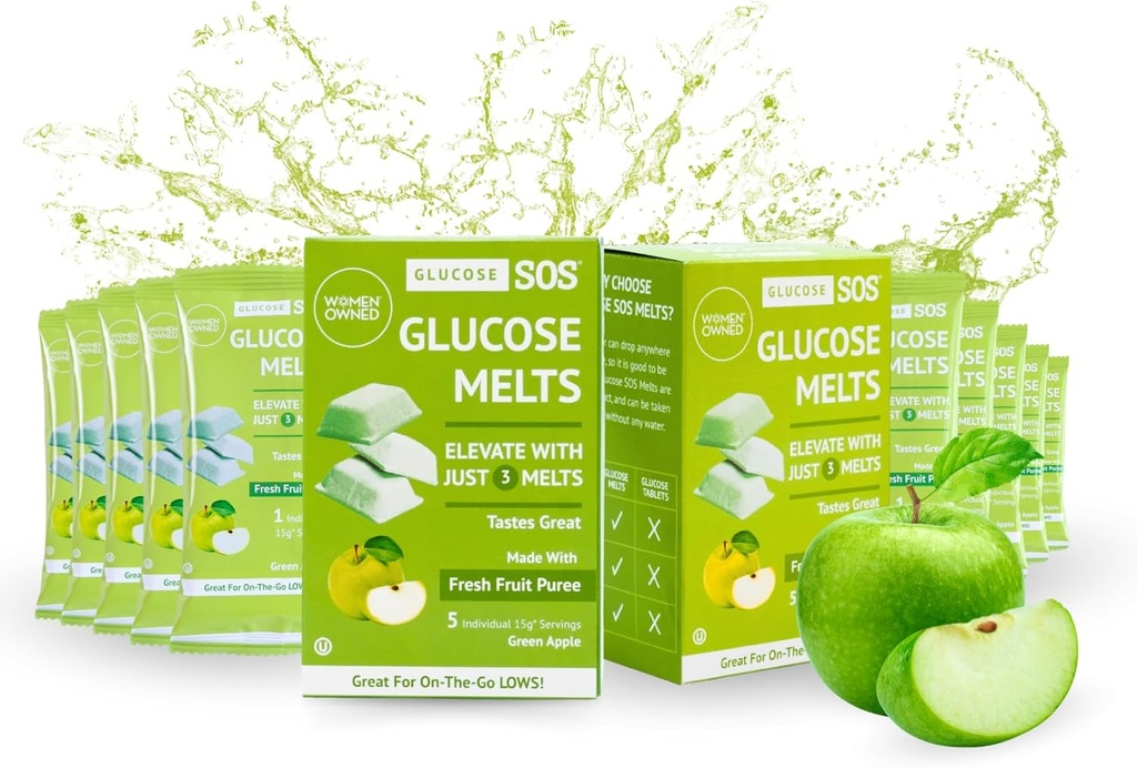 GlPY SOS Melts Made with Dextrose Powder Natural Frue Sugar, Gluctabs, Sports Supplement, Fast Acting Tablets with 10 Individual 15g Servings of Green Apple