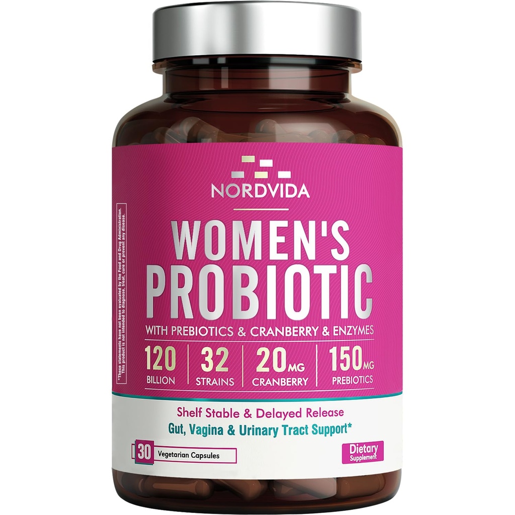 Probiotik Perempuan, 120 Miliar & 32 Strain dengan Cranberry, Pregren & Digetical Enzymes, Gut, Vaginal & Urinary Tract Dukungan, 30 Delayed Rilis Kapsul