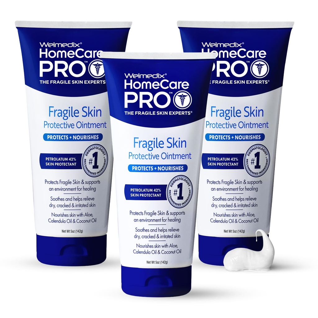 Welmedix Fragile Skin Protect Owarnt 124; Rumah Sakit Tingkat Healing Oquise, Barrier Cream & Skin Protectant w / Calendula untuk Treatment of Eczema, Psoriasis, Dermatitis, Bed Sores, Chafing (Paket 3)