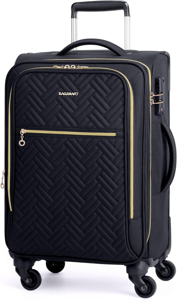 BAGSMART Carry On Lumework 20 Inch, Softside Expandable Suitcase with Spinner Wheels, Lumet2x14x9 Airline Approved Rolling Lighweight Suitcases for Women, Compact Carry-On (Black)