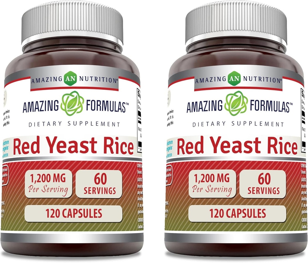 Amazing Formulas Rice Merah Yeast 1200 mg Per Serving Capsules Suplemen 124; Non-GMO 124; Gluten Free 124; Made in USA (120 Count 124; 2 Pack)