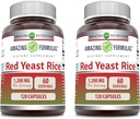 Amazing Formulas Rice Merah Yeast 1200 mg Per Serving Capsules Suplemen 124; Non-GMO 124; Gluten Free 124; Made in USA (120 Count 124; 2 Pack)