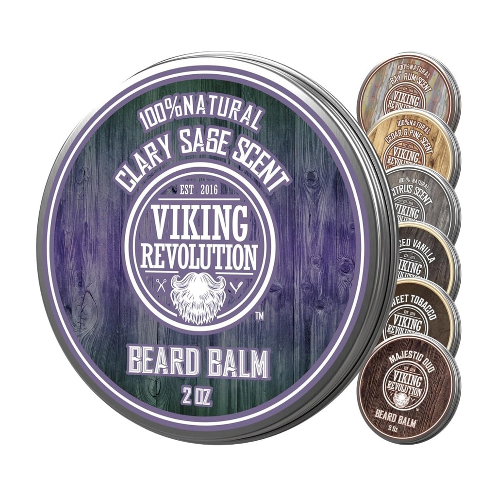 Viking Revolusi Clary Sage Balm - Beard Butter with Argan Oil, Beard Softer for Men with Joba Oil - Beard Moisturizer for Men with Beeswax - Beard Wax for Men (2oz, 1 Pack)