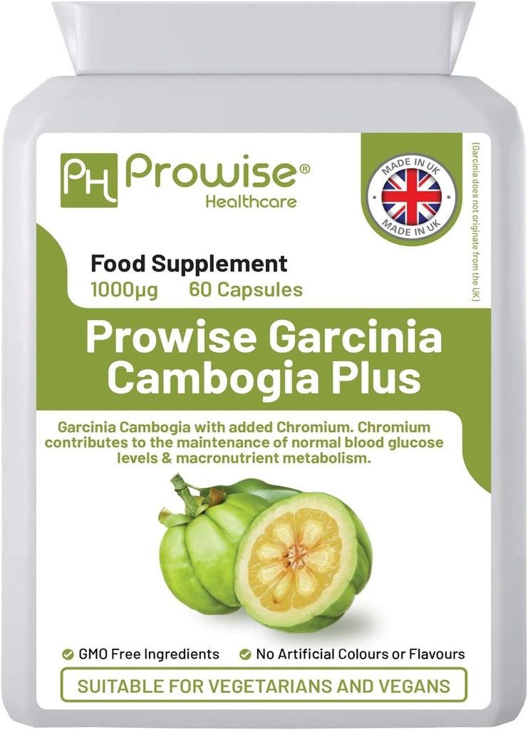 Garcinia Cambogia 1000mg 60 Capsules - UK Manufaktur 124; GMP Standards oleh Layanan Kesehatan Prowise - Cocok untuk Vegetars & Vegan