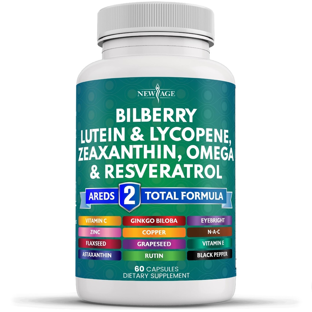 Vitamin Kesehatan Mata Baru dengan Bilberry Lutein & Dalxanthin Lycopene Resveratrol Grape Benih Astaxanthin - Mata Vitamin - 60 Count