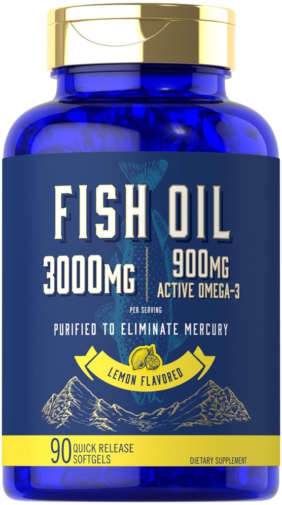 Carlyle Fish Oil 3000mg 124; 900mg Omega 3 14; 90 Softgels 124; Lemon Flavor 124; Non-GMO dan Gluten Free Suplemen