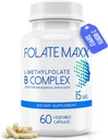 FolteMaxx L-Methylfolat + B12 Methylcobalamin & B6 Blend (15mg) - 60 Capsules - Aktif B-Complex dengan Cofactors & Estile Amino Accids - Non GMO, Gluten Free, No Fillers