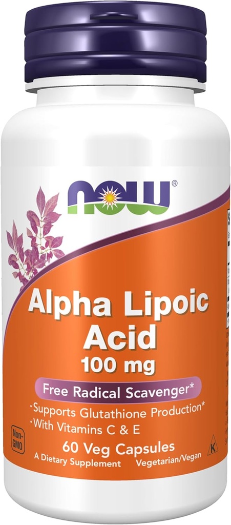 Suplemen Makanan SEKARANG, Alpha Lipoic Acid 100 mg dengan Vitamin C & E, Scavenger Radikal Bebas *, 60 Veg Capsules