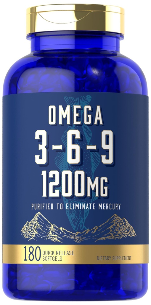 Caryle Omega 3 6 9 Supplemen 124; 1.200 mg 124; 180 Softgel Capsules 12.4; Triple Omega Complex 12.4; Fish, Flaxseed & Borage Oil with EPA & DHA 124; Non-GMO & Gluten Free