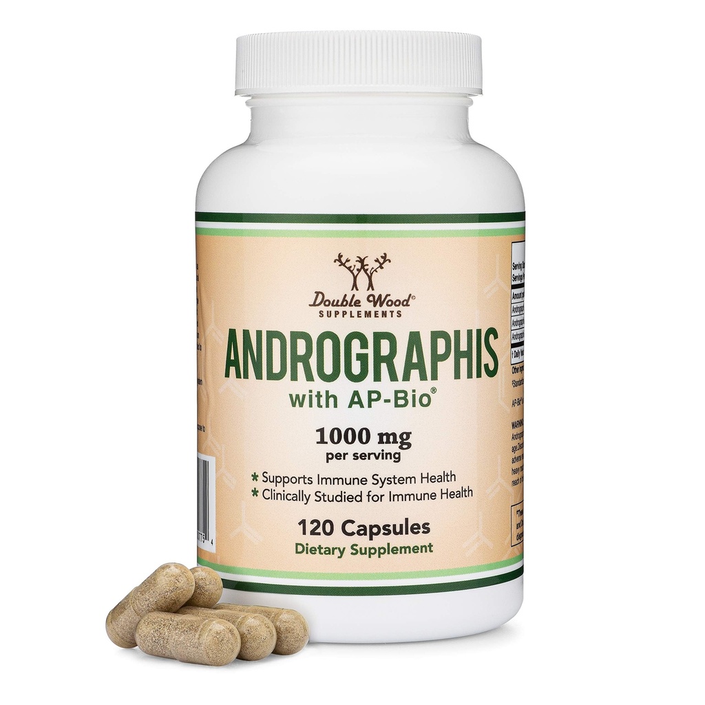 Kapsul Andrographis Max Andrographies - Ukuran Serving 1.000mg (120 Kapsul) dengan AP- Bio (Patented Andrographis Paniculata Ekstrak) - Secara klinis Mempelajari Kesehatan Sistem Imune oleh Double Wood
