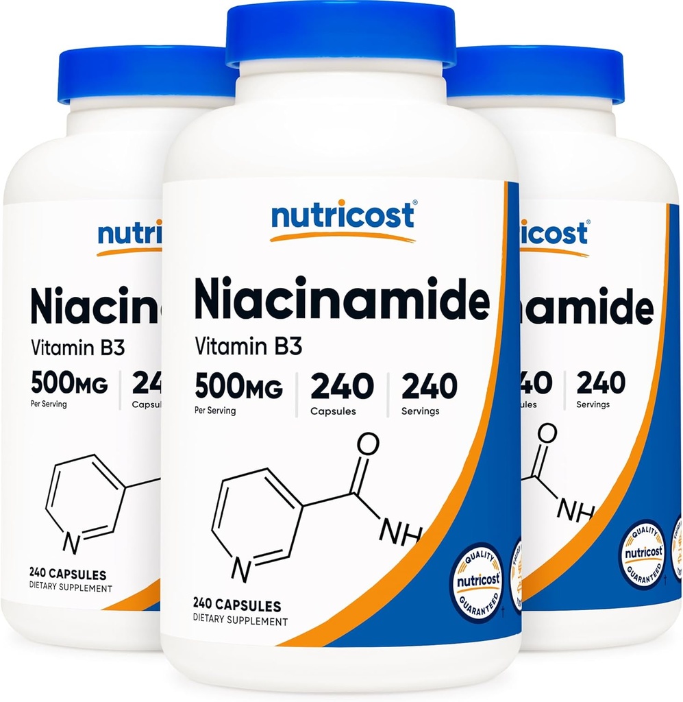 Nuttricost Niacinamide (Vitamin B3) 500mg, 240 Capsules (3 Botol)