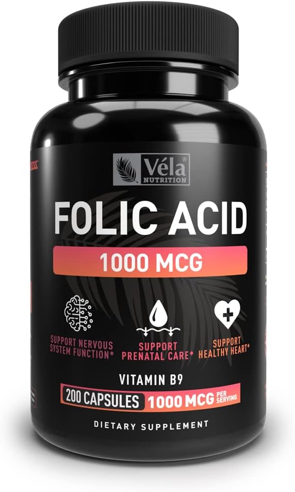 Suplemen Acid Folic Supplemen 12.4; 1.000 mcg Per Serving, 200 Capsules 124; Dukung Kesehatan Jantung, Suplemen Dukungan Prenatal; 124; Non- GMO, Test Partai 3