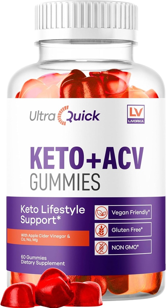 LivorKA Ultra Quick Keto ACV Gummies - Ultra Quick Gummies, UltraQuick Keto Plus ACV Gummies, Ultra Quick Keto Keto ACV Dukungan, UltraQuick, 60 Gummies selama 1 Bulan