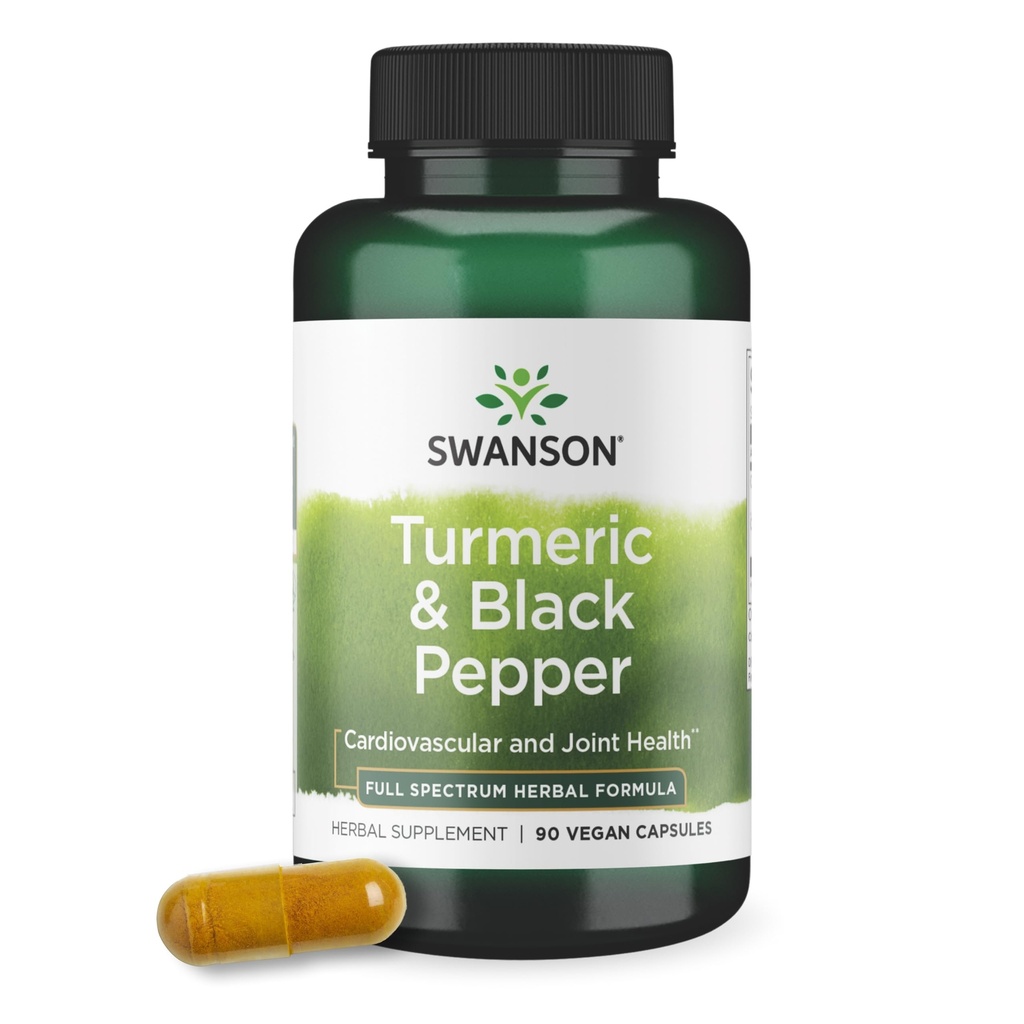 Swanson Premium - Turmeric '&' Black Pepper - Antioksidan, Ditraffic '&' Gabungan Dukungan - 90 Veg Caps