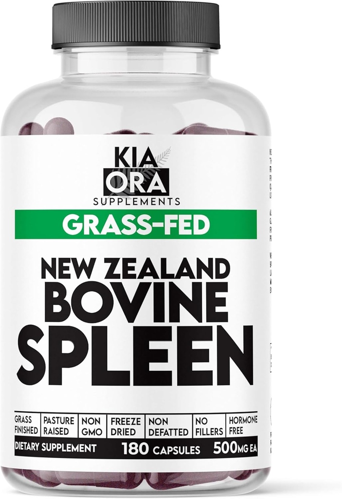 Grass Fed Bovine SPleen Supplement; Freeze- Dried, Desicated Spleen Glandular - Mendukung Fungsi & Kesehatan Darah & Ansestral Organ Capsules - 180ct