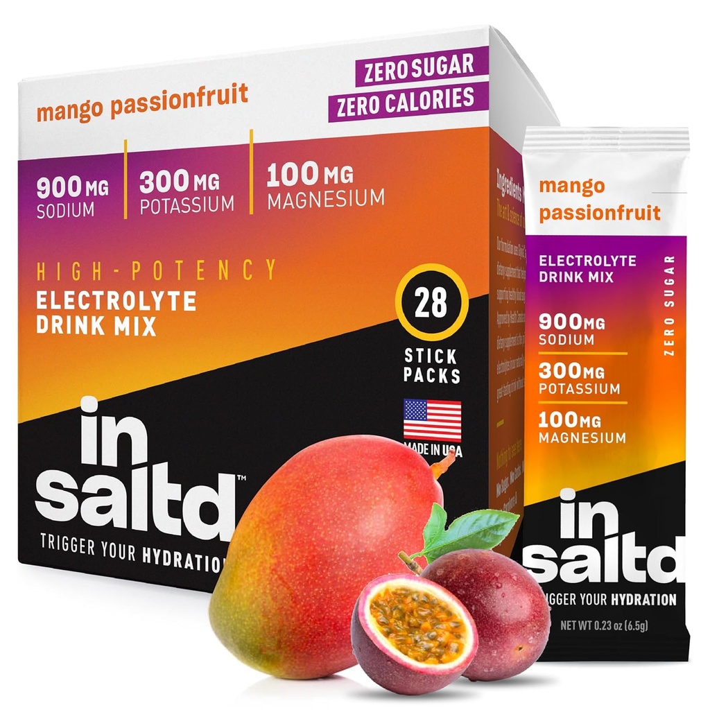 InSALTD ™ Gula Free Electrolytes Powder Pawder Pawgets with No Stevia Aftertaste 124; Hidration-Potency Picket (Mango Passionfruit Electrolite)