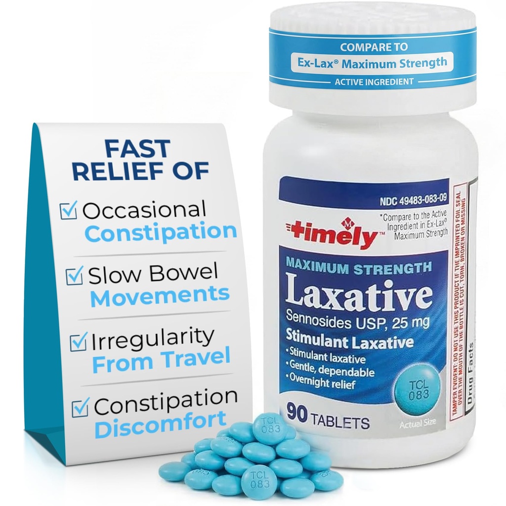 TIME- CAP LABS, INC. Time- Max Laxatives - 90 Maximum Power Tablet - 25mg Sennoides Laxative - Occasional Constipation Relief, Best Laxatives for Constipation Fast Acting