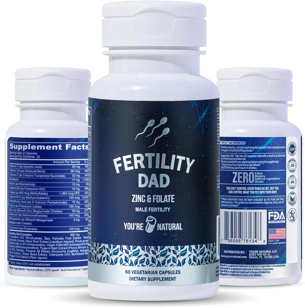 ANDA NATURAL Male Fertilitas Vitamin, Optimal Sperm Count, Motilitas, dan Kekuatan, Ashwagandha, Acid Folic 800 mcg, Magnesium, Maca Root, L-carnitine, Vitamin C, E, D3, Zinc 126 Hari Supply